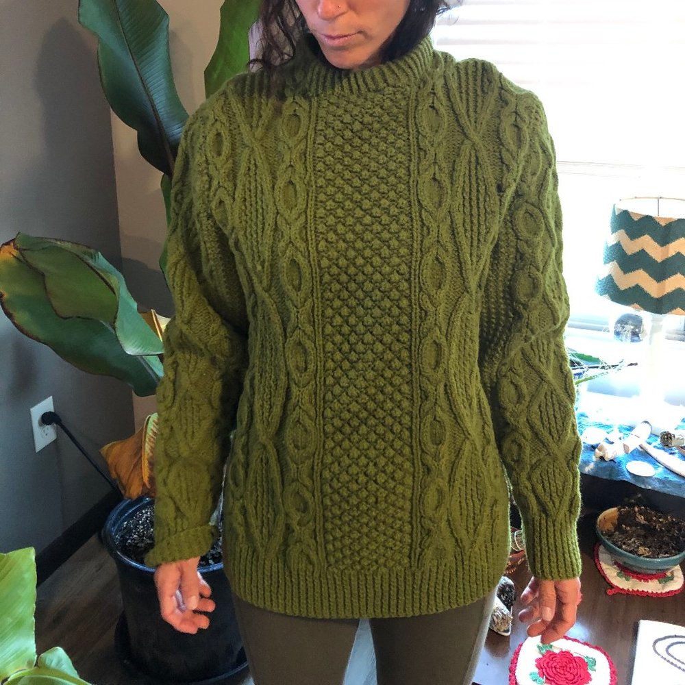 Vintage Green Fisherman Cable Knit Sweater